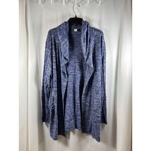 Coldwater Creek Blue Marled Open Front Hooded Cardigan XL Space Dye Knit Sweater